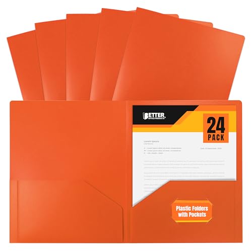 Better Office Products Heavyweight Plastic 2 Pocket Portfolio Folder, Letter Size Poly Folders 24 Pack (Orange) - color: Orange