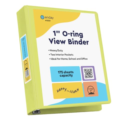 Enday 1 Inch Binder, Green 3 Ring Binder 1 Inch, Heavy Duty Three Ring Binder, 175 Sheets Capacity - One Inch Binder for Home School and Office. - color: Green, size: 1-Inch
