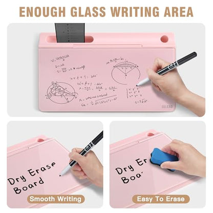 SELEAD Desktop Glass Whiteboard with Storage, Small Dry Erase White Board Computer Pad Keyboard Stand for Home, School, Office Desk Accessories - Pink - color: Pink