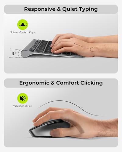 seenda Wireless Bluetooth Keyboard Mouse Combo, COE401 Rechargeable Silent Keyboard Mouse Compact Slim, 3 Multi-Device Connection, Compatible for Windows/Mac PC Laptop MacBook iPad, Black Gray - color: Black Gray