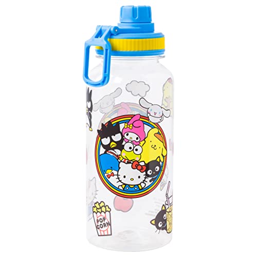Silver Buffalo Sanrio Hello Kitty and Friends Featuring Badtz-Maru, Pompompurin, Keroppi, My Melody, Tuxedo Sam, Cinnamoroll, and Chococat Plastic Bottle with Sticker Set, 32 Ounces | Badtz-Maru, Pompompurin, Keroppi, My Melody, Tuxedo Sam, Cinnamoroll, C