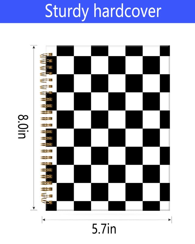 Spiral Journal Notebook,A5 Hardcover Lined Journals for Women Girl 6 x 8.3 in,120 Pages Thick Paper,Cute College Ruled Writing Notebook for Gifts Office Work School(Black White Checkered Plaid) - color: Black White Checkered Plaid