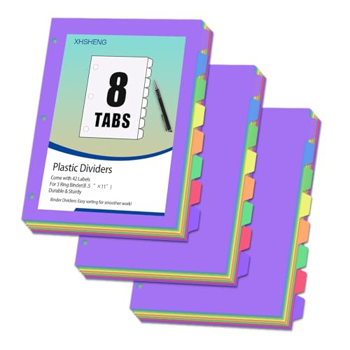 3 Sets Dividers for 3 Ring Binder,8 Tab Plastic Binder dividers with Tab,Colored Binder Separators for Letter Size,Write on Page Dividers for Shool Office Home - size: 3 Sets, style: Rainbow