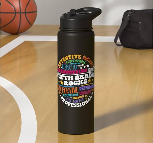 Fifth Grade Rocks Teacher Student - 5th Grade Back to School Stainless Steel Insulated Water Bottle - color: Black