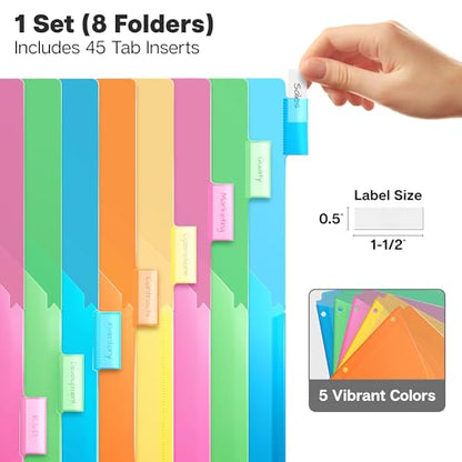 Dunwell 8-Tab Binder Dividers with Two Pockets, Plastic Slash Pocket Dividers with Tabs, Multicolor, 3 Ring Binder Pocket with Index Tab, Acid-Free, Poly Notebook Divider, Includes Label Inserts - size: 1 Set (8 pcs)