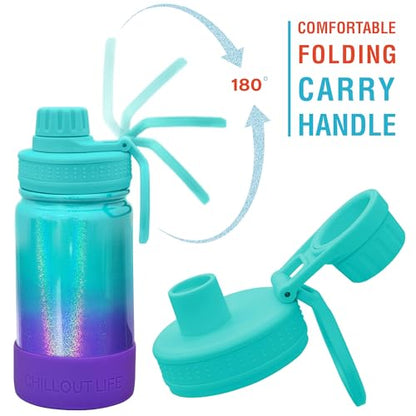 CHILLOUT LIFE 12oz Kids Insulated Stainless Steel Water Bottle with Leak Proof Spout Lid & 144 Stickers - color: Mermaid Sparkle, style: 12 oz