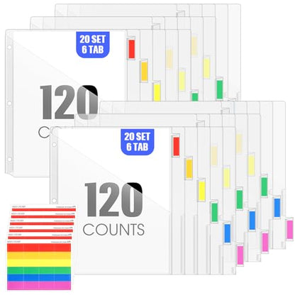 Chuangdi 20 Sets Binder Dividers with Tabs Pockets 6 Tab Plastic Dividers for 3 Ring Binder for School Office Document Organizers Protection (Clear) - color: Clear