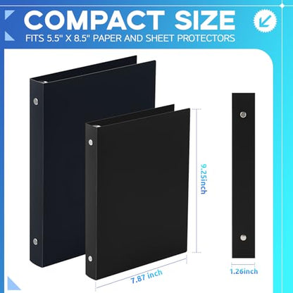 Henoyso 6 Pcs Plastic 1 Inch Mini 3 Ring Binders Fits 5.5" x 8.5" Paper, Holds(Capacity 200 Sheets), Flexible Three Round Rings Small Black A5 Binders Bulk for School, Office Use, Photo Album - color: Black, size: 1 Inch
