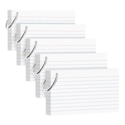 250 Count White Index Cards 3x5 Inch with Key Ring, 180gsm Heavyweight Flash Card (50 Sheets Each), Durable & Portable Note Taking for Students, Teachers, Study Note Cards for Office Home School - color: White 5 Pack