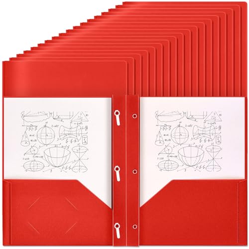 Yeaqee 60 Pcs Red Plastic Folders with Pockets and Prongs Plastic Folder 2 Pockets 3 Prongs with Card Slot for Office, School for Students, Teachers, Office Workers - color: Red