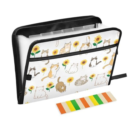 Cartoon Cat Sunflower File Folders,Plastic Folders with 13 Pockets,Expandable File Folder for Documents School Students Office,Aesthetic Folder with Labels A4 Letter Size - color: Multi 15