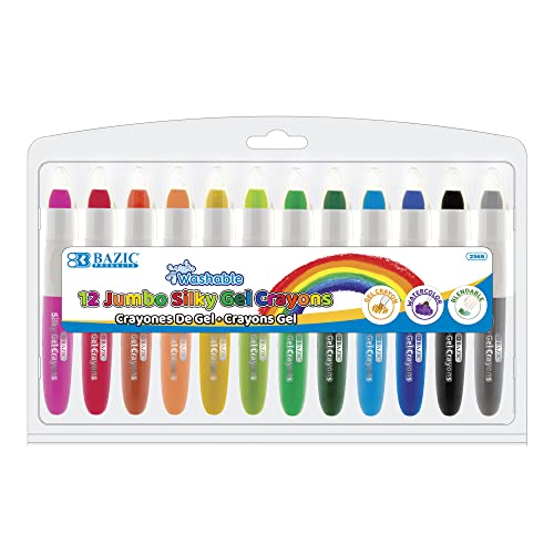 BAZIC Jumbo Silky Gel Crayons 12 Color, Washable Blendable Non Toxic Watercolor Crayon for Coloring Book (12/Pack), 1-Pack | Washable, jumbo silky gel crayons in 12 colors, water-soluble, easy to blend, ASTM - color: Jumbo 12 Color, size: 12 Count (Pack o