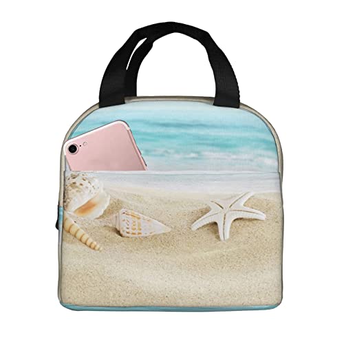 Imiss Starfish Lunch Box Blue Lunch Bags for Women Men, Beach Water-resistant Lunch Tote Portable Thermal Lunchbox Tote Bag for Office Work Picnic - color: beach