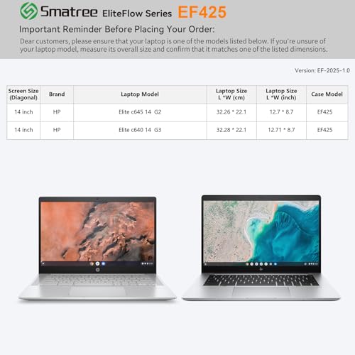Smatree EliteFlow Laptop Sleeve Case for 14 inch HP Elite c640 14 G3/c645 14 G2 Chromebook, Protective Laptop Case with Accessory Pocket and Handle, Patented Super-Corner Shock Protection (EF425)