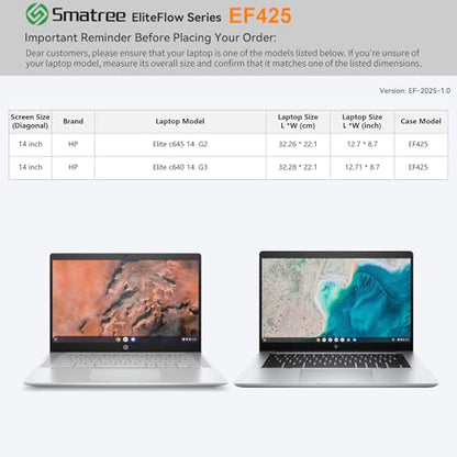 Smatree EliteFlow Laptop Sleeve Case for 14 inch HP Elite c640 14 G3/c645 14 G2 Chromebook, Protective Laptop Case with Accessory Pocket and Handle, Patented Super-Corner Shock Protection (EF425)