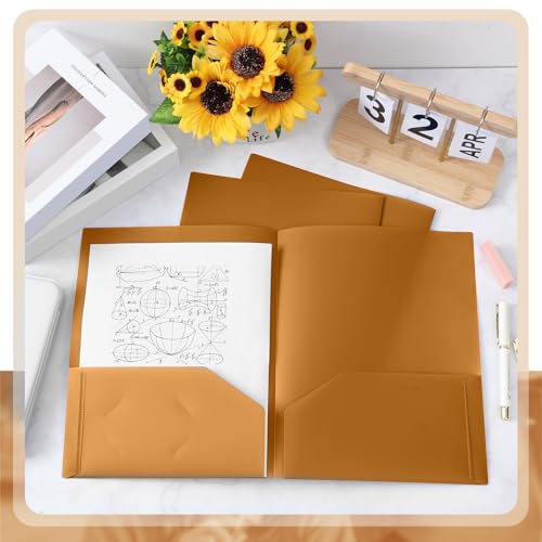 Gueevin 100 Pack Plastic Folder with Pockets, 2 Pocket Folders, Plastic Glossy Folders Fit Letter Size Paper, Heavy Duty Durable File Folder with Business Card for Home Office School (Brown) - color: Brown