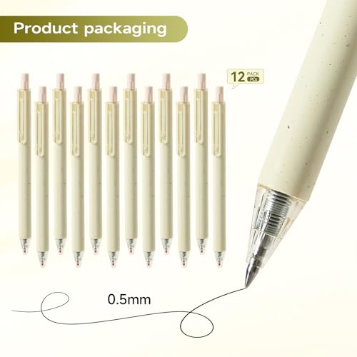 Beige Cream Gel Pens 12PCS Value Pack, Cute Aesthetic Neutral Black Ink Retractable Pens, 0.5mm Fine Point Quick Dry Smooth Writing for College School Supplies, Note Taking & Office Essentials - color: 12 Beige Black Ink