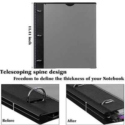 INFUN All-in-one Telescoping Binder Notebook, Refillable 3 Ring Notebook Binder with 1 Plastic Movable Pocket Folder,5 Plastic Subject dividers and Graph Paper and College Ruled Paper- Black - color: Black, size: 1 PCS