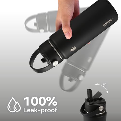 Stainless Steel Water Bottle with Straw Lid, 18oz Insulated Vacuum Bottle with Carrying Loop, Dishwasher Safe，uitable for use in schools, Offices, and outdoor activities (BLACK) - color: Black