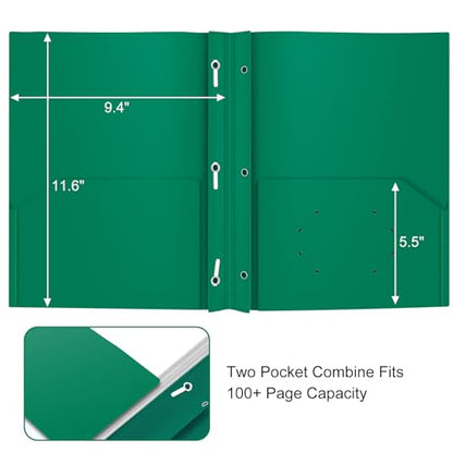 Heavy Duty Plastic Folder, 60 Pack, Pocket Folder with brads, Letter Size Poly File, Plastic Folders with 3 Prongs Fasteners - Green - color: Green, size: 60 PACK