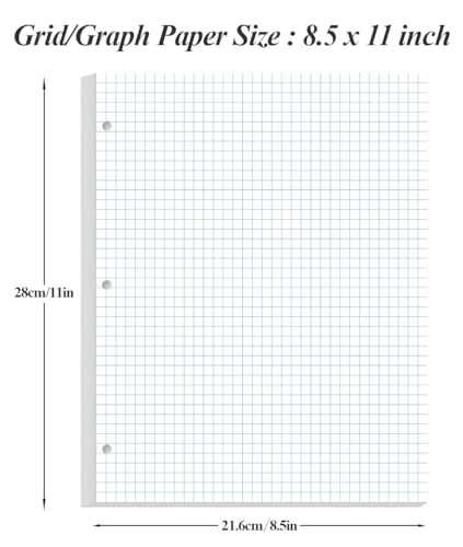 (2-Pack) A4 Grid Filler Paper, 3-Hole Graph Paper, 200Sheets / 400Pages Loose-Leaf Paper, 100gsm White Paper, 8.5'' x 11'' - size: 8.5" x 11"