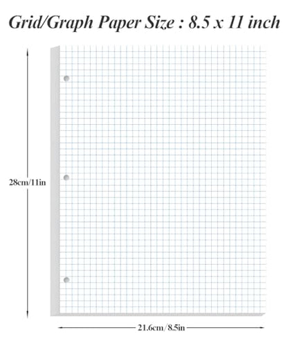 (2-Pack) A4 Grid Filler Paper, 3-Hole Graph Paper, 200Sheets / 400Pages Loose-Leaf Paper, 100gsm White Paper, 8.5'' x 11'' - size: 8.5" x 11"