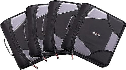 Case-it King Sized Zip Tab School Zipper Binder | 4-Inch D-Rings, 800 Sheet Capacity, 5-Subject Expanding File Folder, Multiple Pockets & Storage Organizer, Shoulder Strap | D-186 Jet Black | 4 Pack