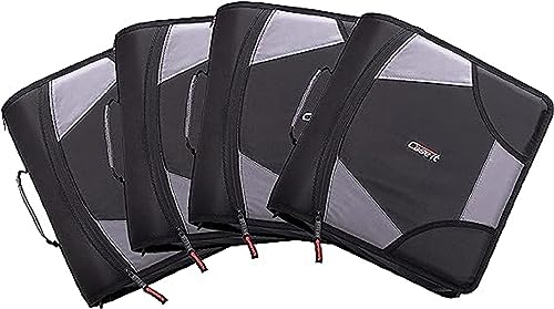 Case-it King Sized Zip Tab School Zipper Binder | 4-Inch D-Rings, 800 Sheet Capacity, 5-Subject Expanding File Folder, Multiple Pockets & Storage Organizer, Shoulder Strap | D-186 Jet Black | 4 Pack