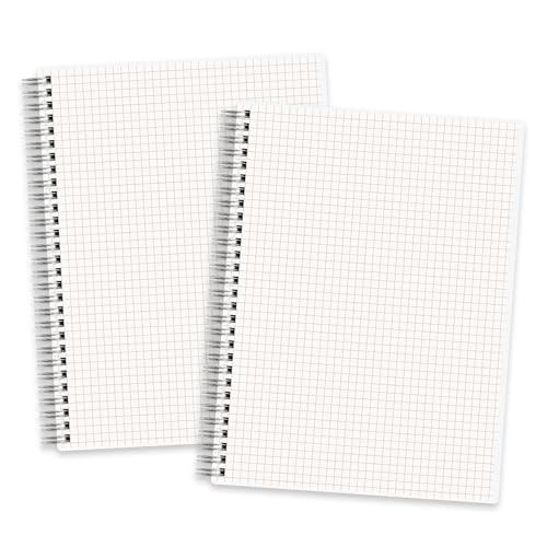 RETTACY Graph Grid Paper Notebook, 2-Pack, 160 Pages per Pack, B5 Medium Size (7.6'' × 10''), 100 GSM Thick Paper, Spiral-bound, Flexible Plastic Cover, for Students, Homework, Math, Engineering - color: Transparent - B5, style: Grid