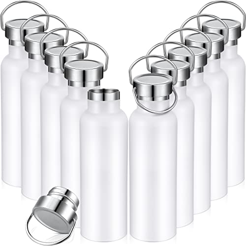 Mimorou 10 Pack Insulated Water Bottle 20 oz Stainless Steel Sport Bottle Bulk Double Wall Metal Reusable Flask with Leakproof Lid of Handle for Travel Cyclists School Gift(White) - color: White, size: 20 oz