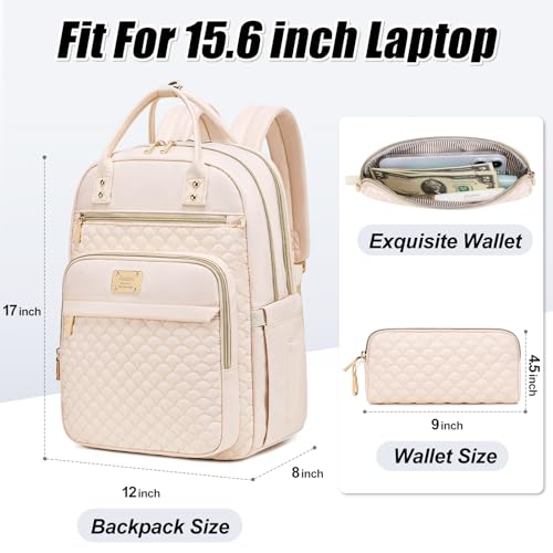 Tealari Laptop Backpack for Women,15.6 Inch Laptop Backpack for Work,Water Resistant Travel Backpack,College Bookbag with Wallet (Beige) - color: Beige