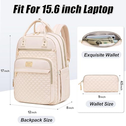 Tealari Laptop Backpack for Women,15.6 Inch Laptop Backpack for Work,Water Resistant Travel Backpack,College Bookbag with Wallet (Beige) - color: Beige