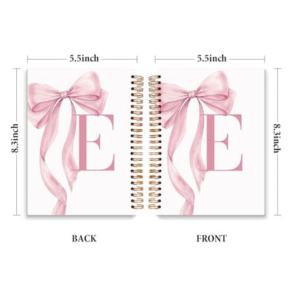 JXREQ Coquette Pink Bow Personalized Notebook, Initial Letter E Monogram Journal, Preppy Girly Ribbon Bow Journal, Monogrammed Gifts for Women, Aesthetic Spiral Notebook 5.5x8.3 - color: Epink