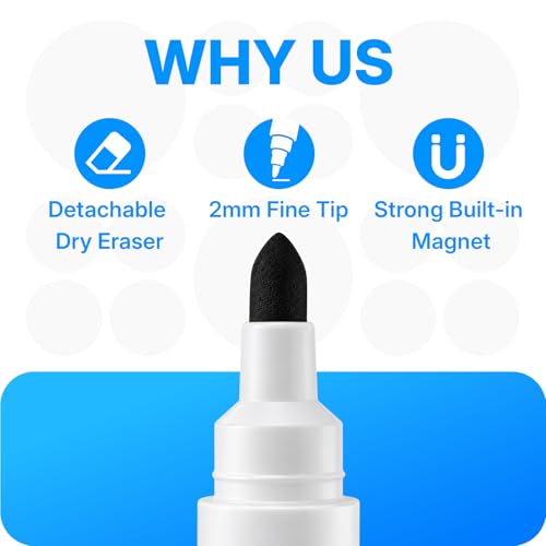 OWLKELA 20 Pcs Magnetic Dry Erase Markers with Eraser Cap, Fine Tip Whiteboard Markers with Eraser, Low Odor Dry Erase Marker Set for School Office Home, Black - size: 20 Pcs