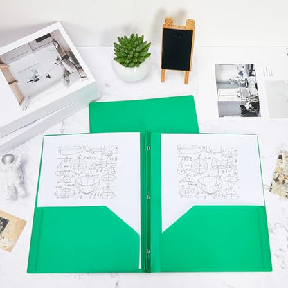 Yeaqee 80 Pcs Plastic Folders with Pockets and Prongs Plastic Folder 2 Pockets 3 Prongs with Business Card Slot Back to School Folders for Students, Teachers, Office Workers (Green) - color: Green