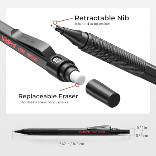 Nicpro 30PCS Black Metal Mechanical Pencil Set in Leather Case, Art Drafting Pencil 0.5, 0.7, 0.9 mm, 2mm Lead Pencil Holders for Sketching Drawing With 16 Tube (6B 4B 2B HB 2H 4H Colors)Lead Refills - color: Black