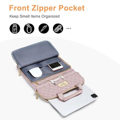 MOSISO 12.9 inch Tablet Sleeve Bag for iPad Pro 13 M4&iPad Air 13 M3 M2,iPad Pro 12.9 M2 M1 6/5,Surface Laptop Go 12.4,Galaxy Tab S8+/S9+ 12.4,Square Quilted Carrying Case with 2 Pockets, Pink - color: Pink, size: 12.9 inch