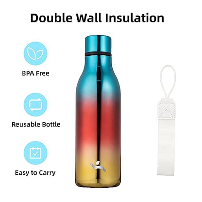 Konokyo Insulated Water Bottle with Strap,18 oz Double Wall Stainless Steel Vacuum Bottles Metal Water Flask,Caribbean Sunrise - color: Shining-Caribbean Sunrise, size: 18 Ounces