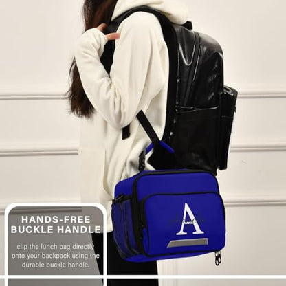 Custom Student Lunch Bag for Boys Girls Navy Blue Solid Color Personalized Name Lunch Box Insulated Cooler Bag for School Picnic Office - color: Multi08