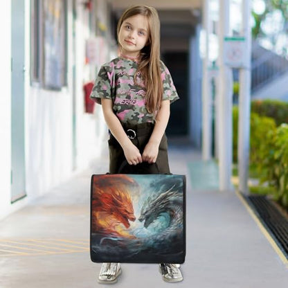 3 Ring Binder Zipper Binders Water-fire Dragons Expanding File Folder Bag with Shoulder Strap - color: Red
