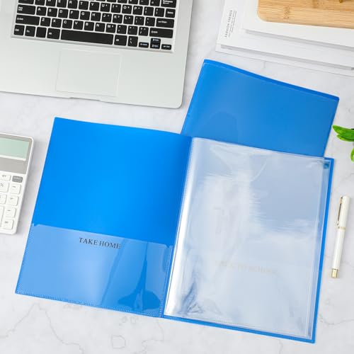 Henoyso 24 Pcs School and Home 2 Pocket Folders with 4 Clear Inner Pockets Plastic Heavy Duty Homework Folders Parent Teacher Communication for Student Home Office Classroom,11 x 9 Inch (Blue) - color: Blue