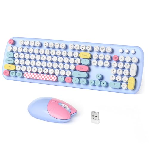 Dilter Wireless Keyboard and Mouse Combo, Full-Sized Typewriter Keyboards, Cute Cat Shaped Wireless Mouse, USB Plug and Play for Windows, Computer, PC, Laptop, Desktop (Blue Colorful) - color: Lovely Blue