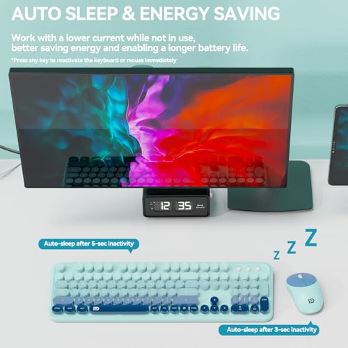 Wireless Keyboard and Mouse Combo, 2.4GHz Colorful Cute Round Keycaps Keyboard for Office Computer PC Desktops Laptop (104 Keys Indigo Blue) - color: 104 Keys Indigo Blue