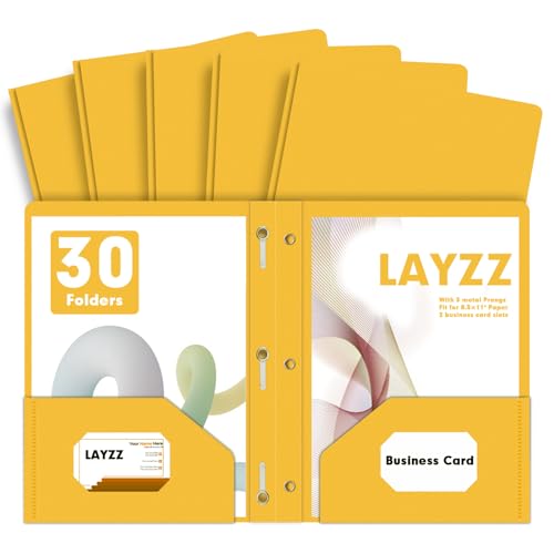 Plastic 2 Pocket Folders with Prongs, 30 Pack, Heavyweight, Letter Size Poly Folders with 3 Metal Prongs Fastener Clips (Yellow) - color: Yellow