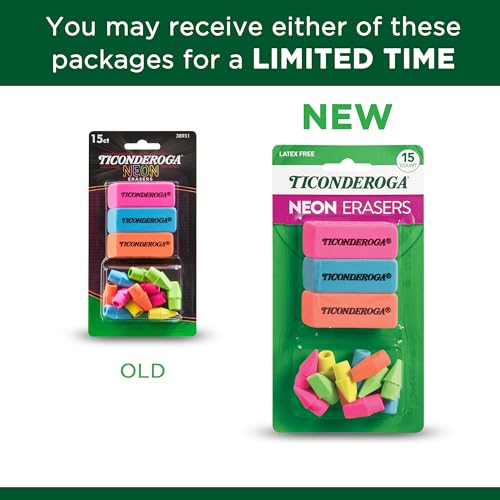 Ticonderoga Dixon Office & School Eraser Combination Set, 15 Eraser Multi-Pack, Multicolored (38931)