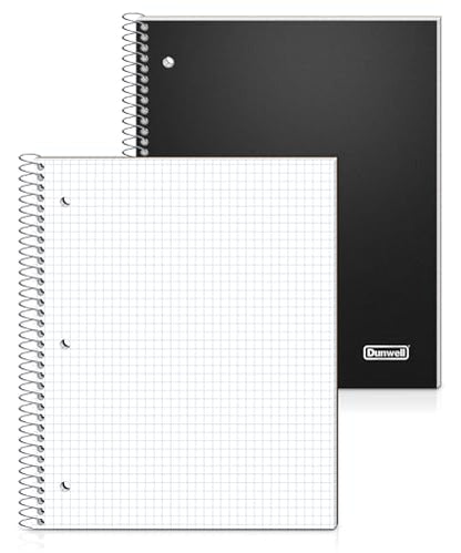 Dunwell Graph Paper Notebook 8.5 x 11, Plastic Cover, 80 Sheets, 4x4 Ruled, 1 Subject Spiral 1/4 Inch Grid Graphing Notebook, Divider with Pockets, Perforated Pages, 3-Hole Punched - size: 8.5x11", style: Graph Ruled