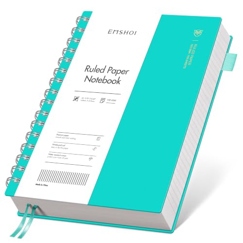 EMSHOI Lined Spiral Journal Notebook, 300 Pages, A5 Size (5.7'' x 8.2'') | College Ruled, 100 GSM Thick Paper, Flexible Plastic Cover, for School, Writing, Work, Office & Journaling (Light Blue) - color: Light Blue, size: A5
