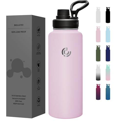 Sports Water Bottle 40oz, Insulated Water Bottle with Handle,Stainless Steel,Simple Modern,Suitable for Travel, School, Boy, Girl(Blush) - color: Blush, size: 40 Ounces