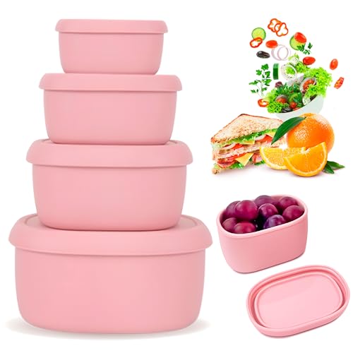 Anatole Silicone Food Storage Containers 4 Pcs Lunch Bento Box with Lids Leakproof Dishwasher Microwave Oven Freezer Safe BPA Free CPC Certified (30oz 20oz 10oz 6.7oz) - color: 4 Pack - Candy Pink