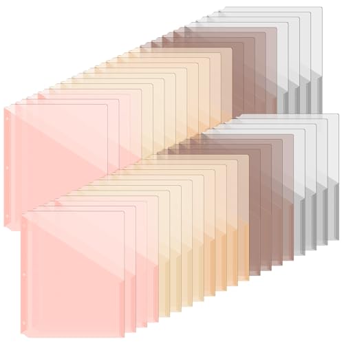 Maitys 50 Pack Binder Pockets 3 Hole Punch Clear Plastic Document Folders Binder Organizer Store Letter Size 8.5x11 Inch Paper Folders with Pockets Slash File Jacket for Office (Vintage Color) - color: Vintage Color